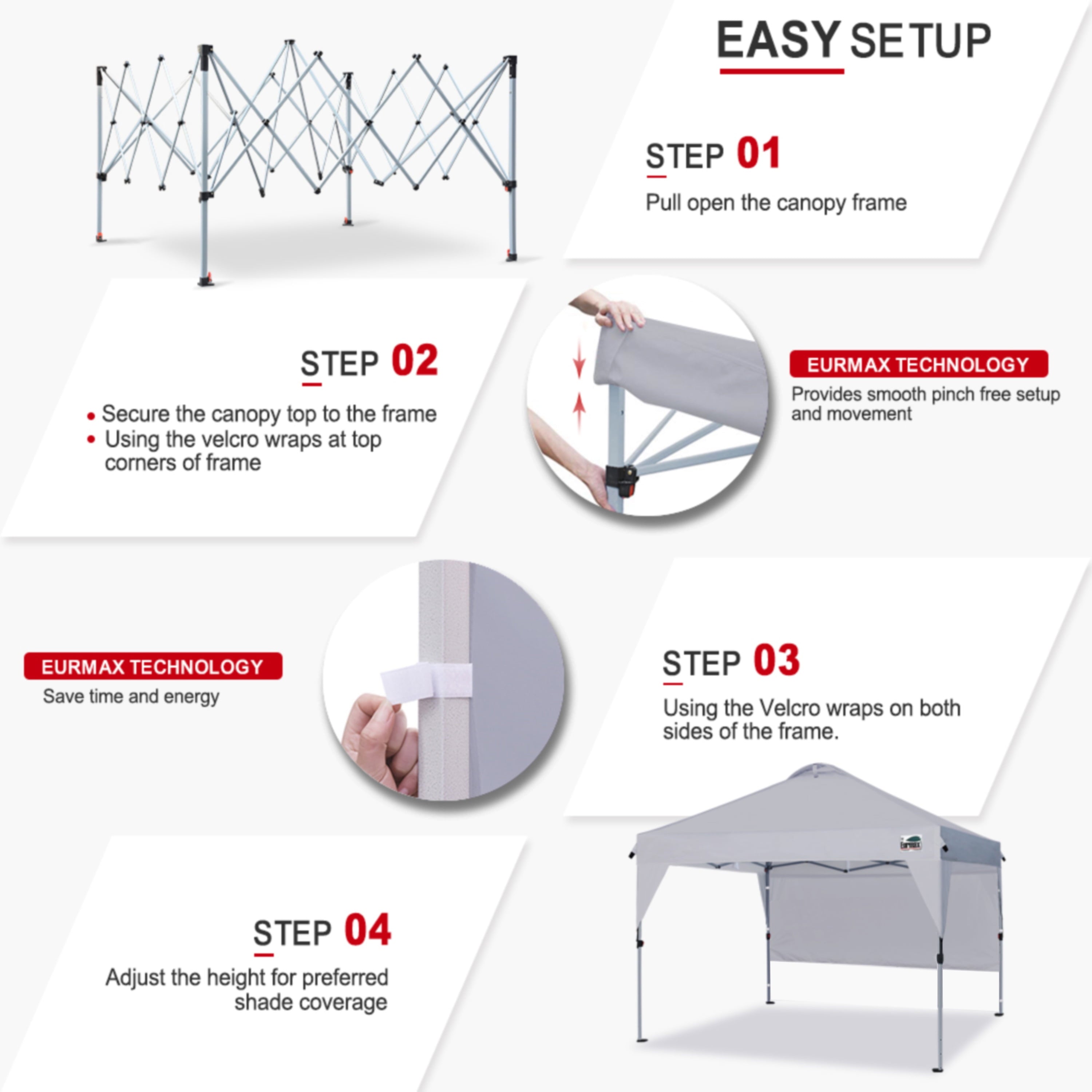 Eurmax Grey 10x10 Picnic Canopy Collapsible Gazebo with Vents