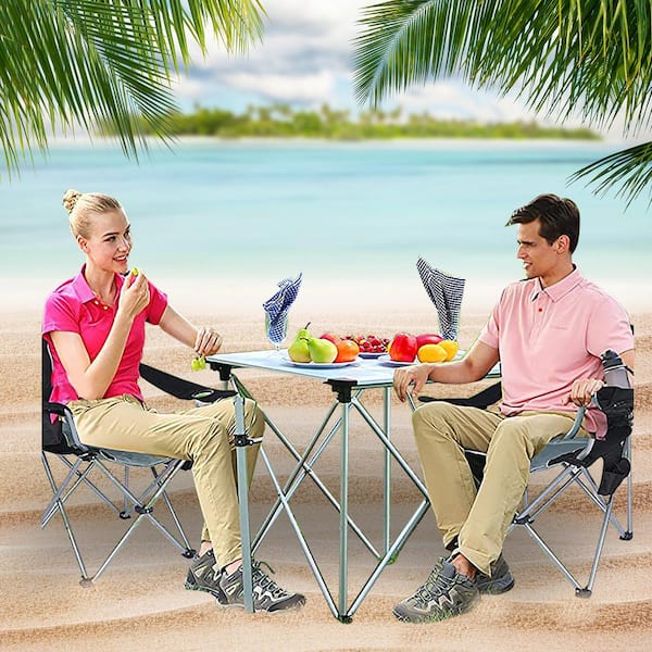 Oversized Foldable Portable Camping Chair With Cooler Bag Thicken Padded Chair Heavy-Duty Linearity Steel Frame Design