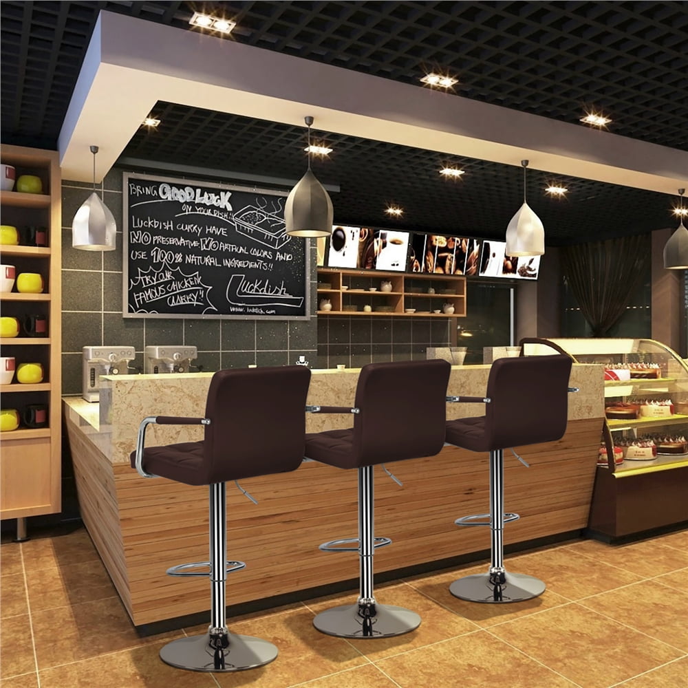 Topeakmart Adjustable PU Leather Bar Stools with Backrest and Footrest 2pcs Brown