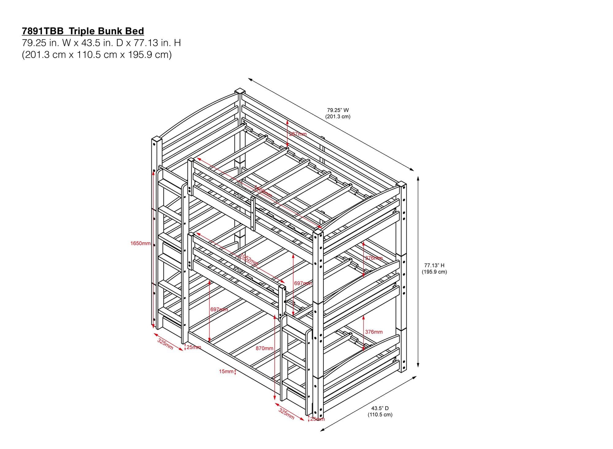 Better Homes and Gardens Tristan Kids' Convertible Triple Bunk Bed, Twin Over Twin Over Twin, White