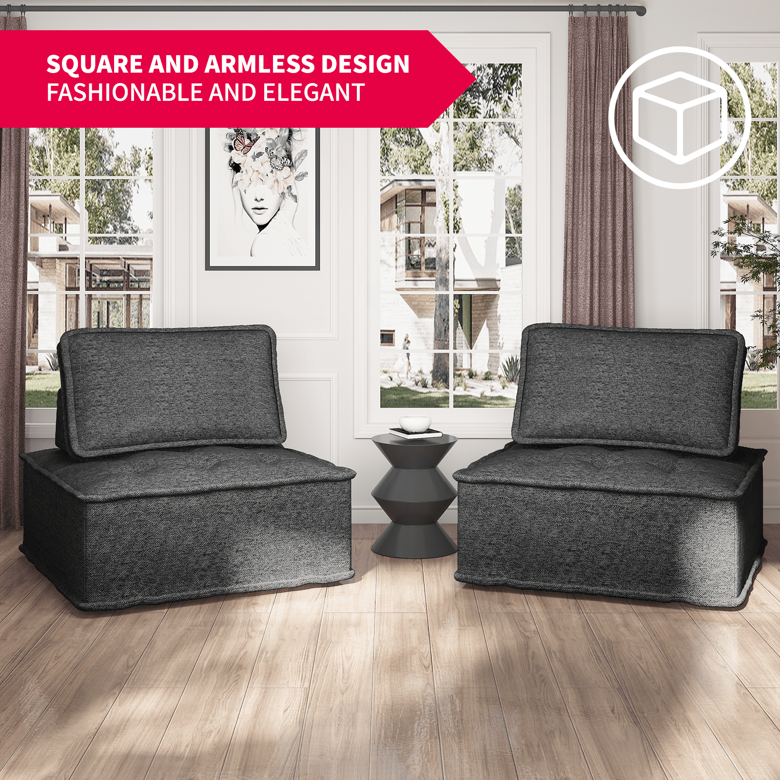 MUZZ Free Combination Sectional Sofa, Sofa Couch with Modern Fabric and Soft Cotton, Modular Armless Sectional Sofa Couch for Living Room, Bedroom (Dark Grey, 1PC)