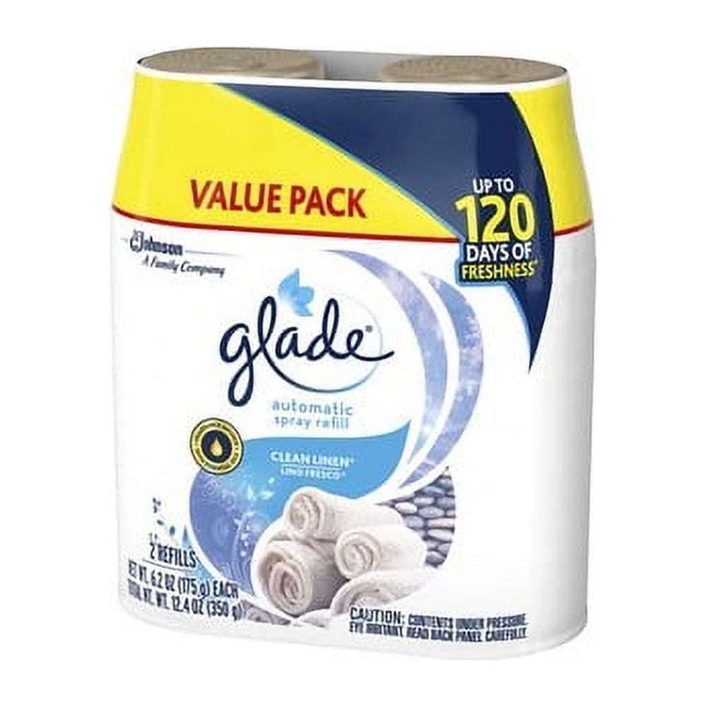 Glade Automatic Spray 2 Refills,&nbsp;Air Freshener, Clean Linen, 2 x&nbsp;6.2 oz