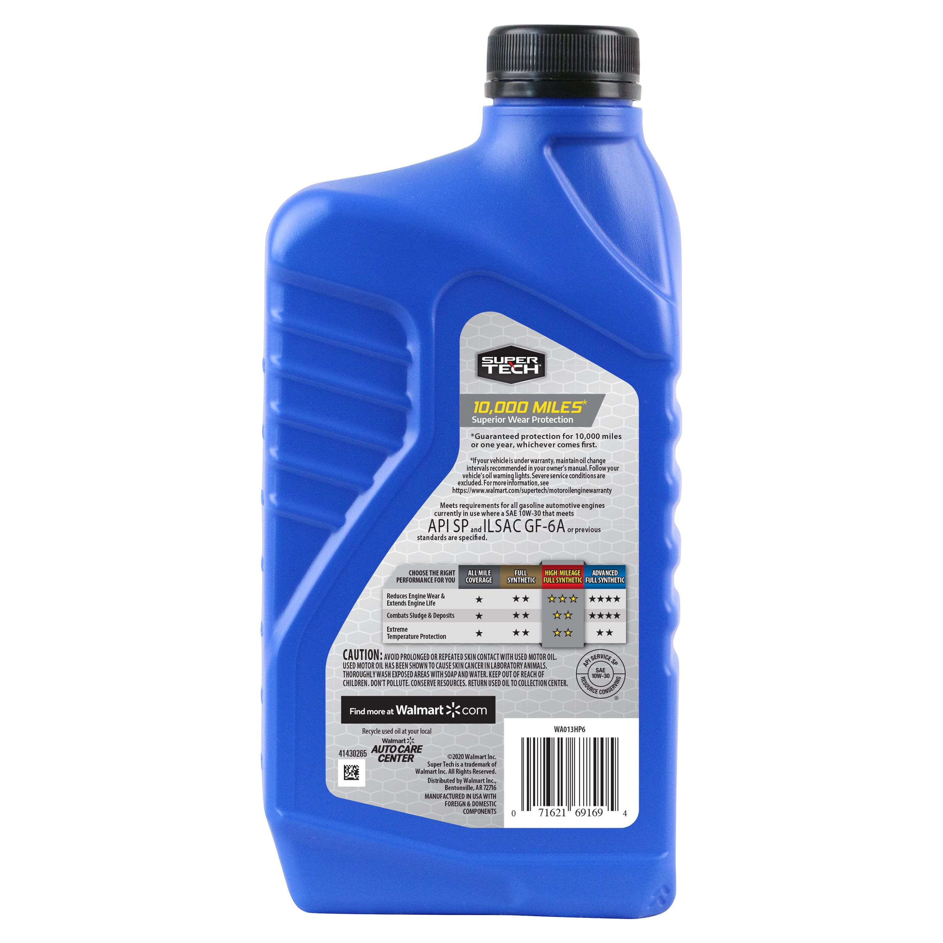 Super Tech High Mileage Full Synthetic SAE 10W-30 Motor Oil, 1 Quart