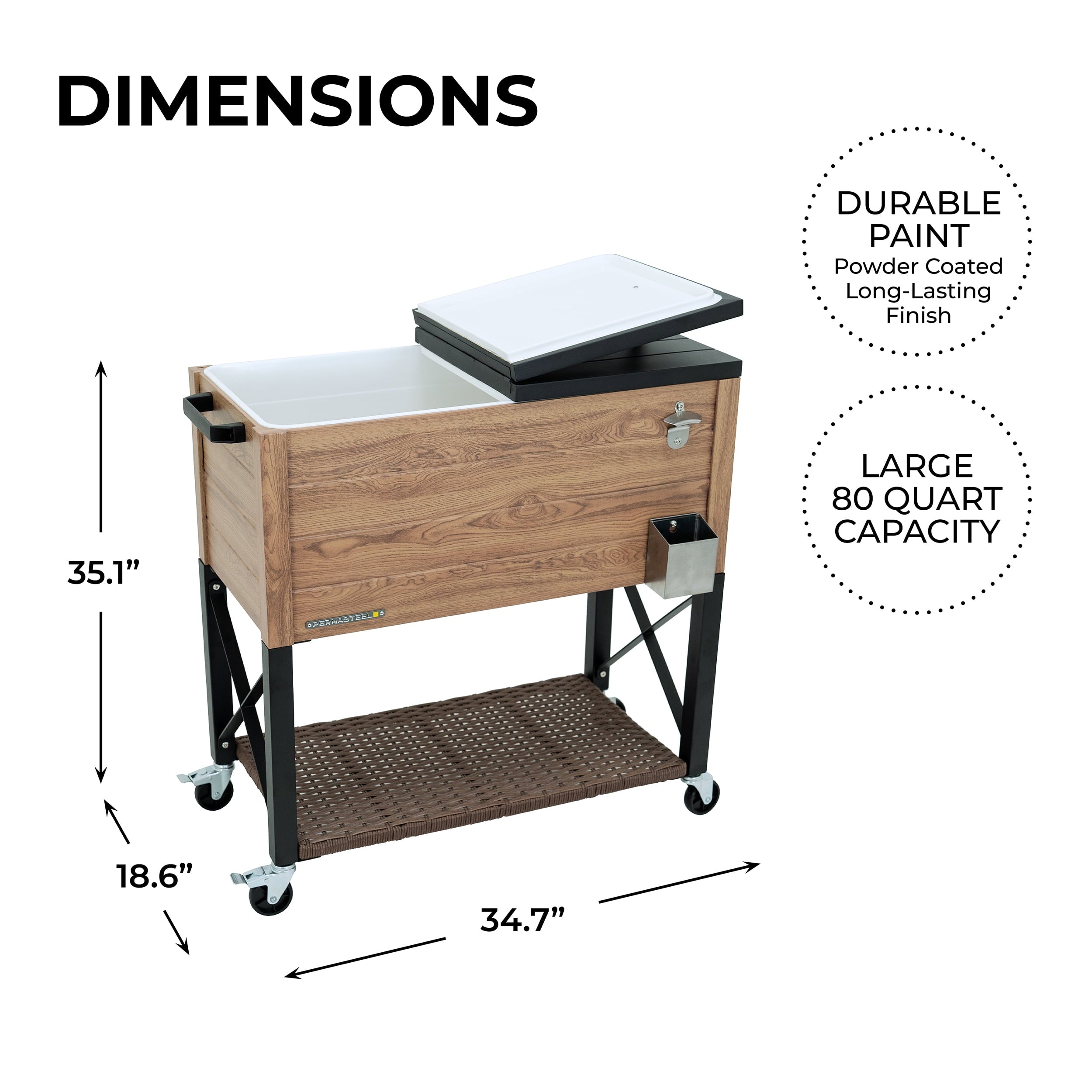 Permasteel 80-Qt Oak Wood Style Patio Cooler with Wicker Bottom