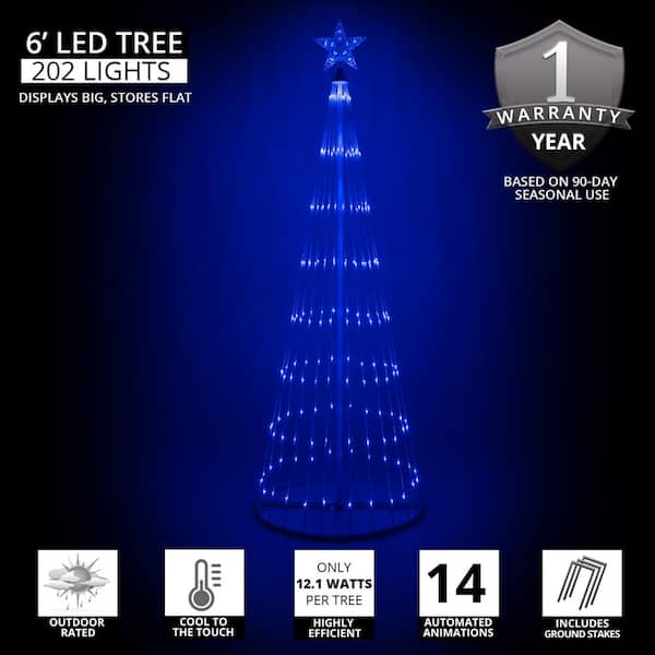 72 in. Christmas Blue LED Animated Lightshow Cone Tree with 202 Lights and Star Topper