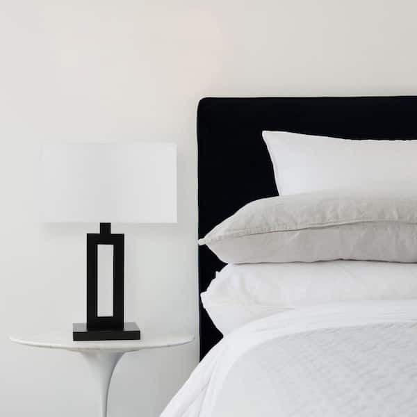 D'Alessio 20 in. Matte Black Table Lamp with White Linen Shade