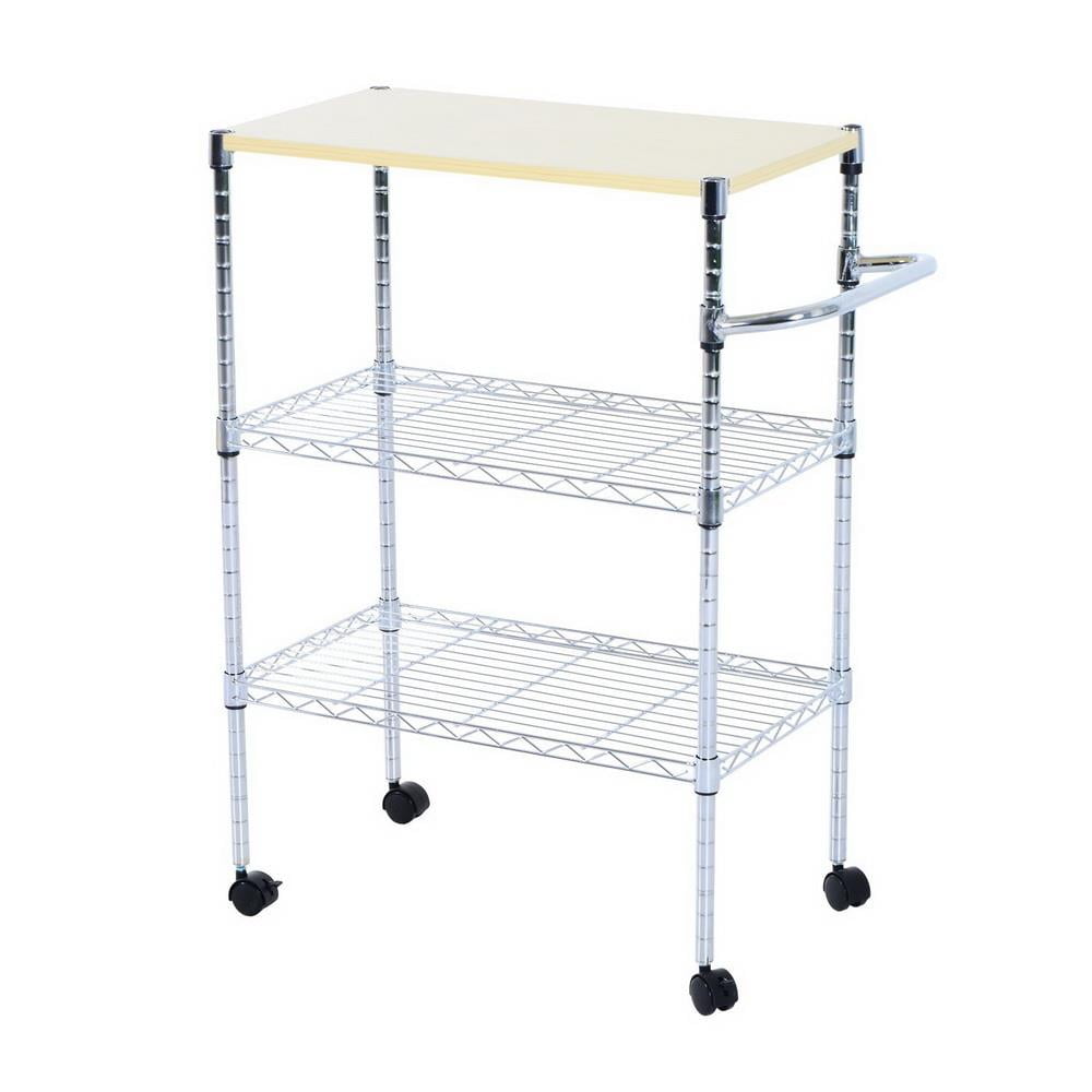 Ktaxon 3-Tier Rolling Kitchen Trolley Cart Steel Island Storage Utility Service Dining Silver