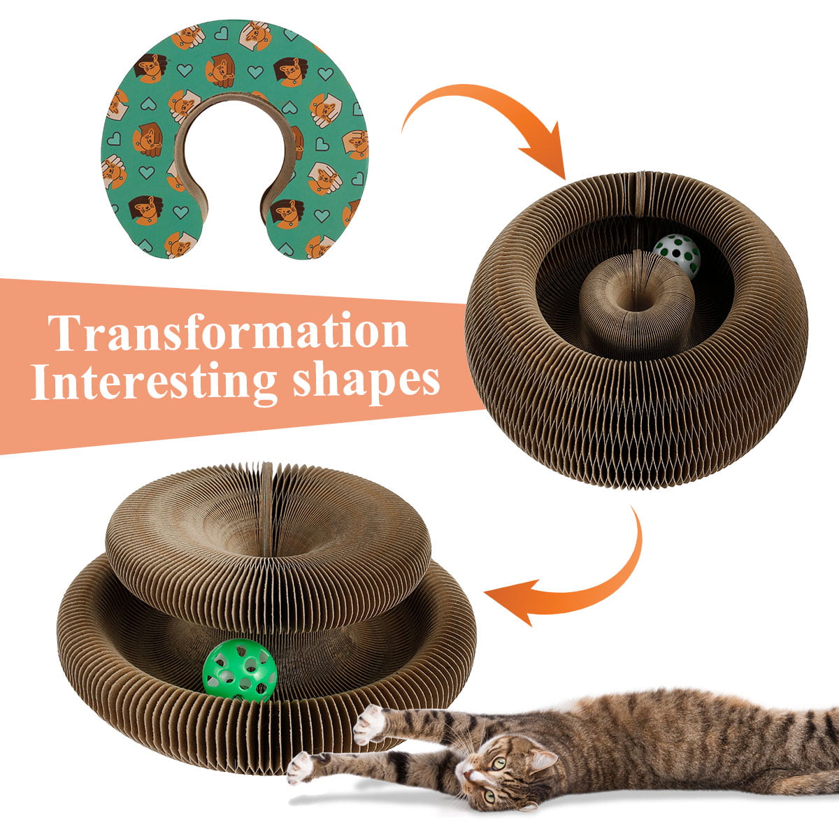 Nyidpsz Cat Scratcher Board Foldable Durable Cat Scratcher Toys Cat Scratching Board with Ball,Brown