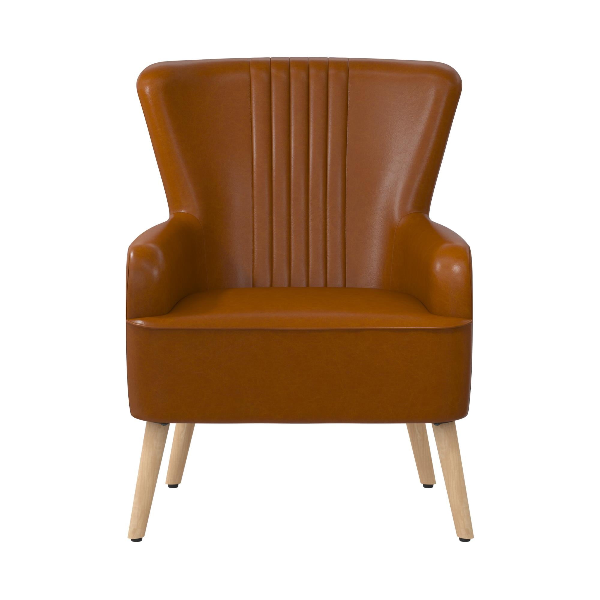 Queer Eye Wynn Wingback Chair, Camel Faux Leather