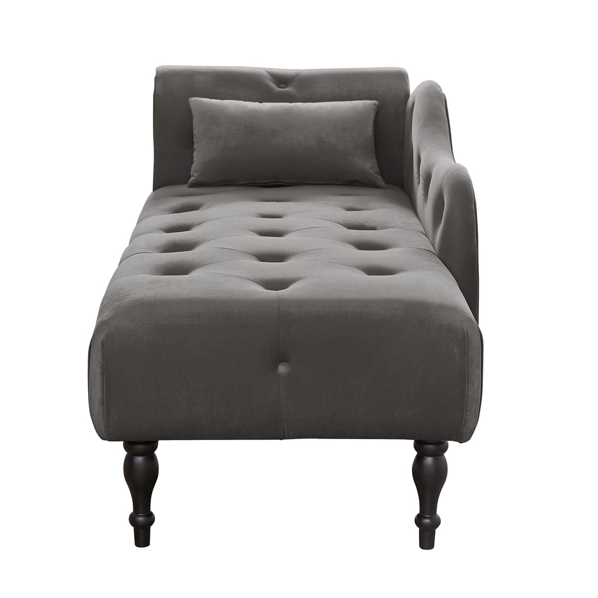 Velvet Chaise Lounge, Rolled Arm Chaise Lounges with 1 Pillow & Solid Wood Legs, 60.6