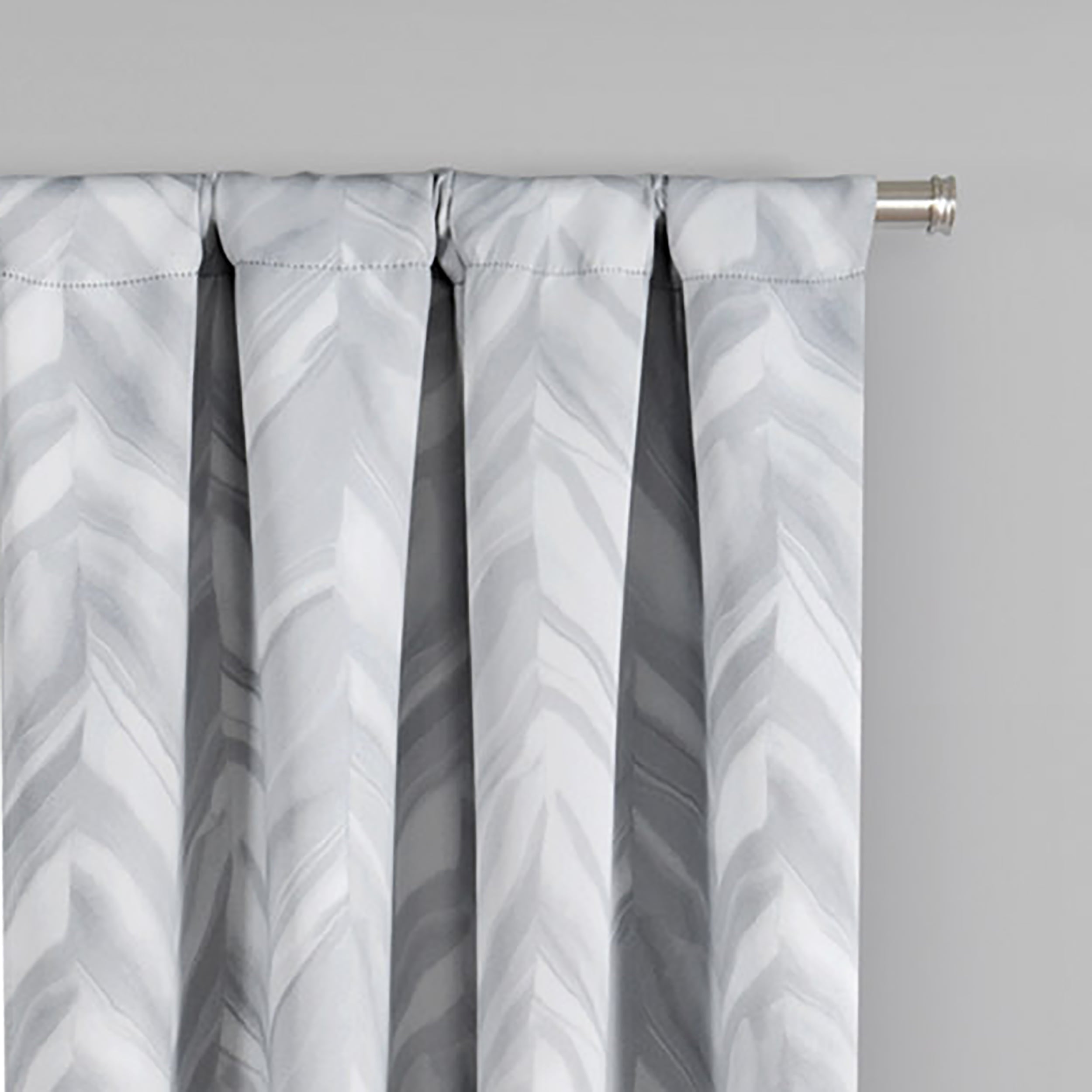 Eclipse Haley Brush Stroke Chevron Pleated Blackout Rod Pocket Curtain Single Panel, Silver, 37