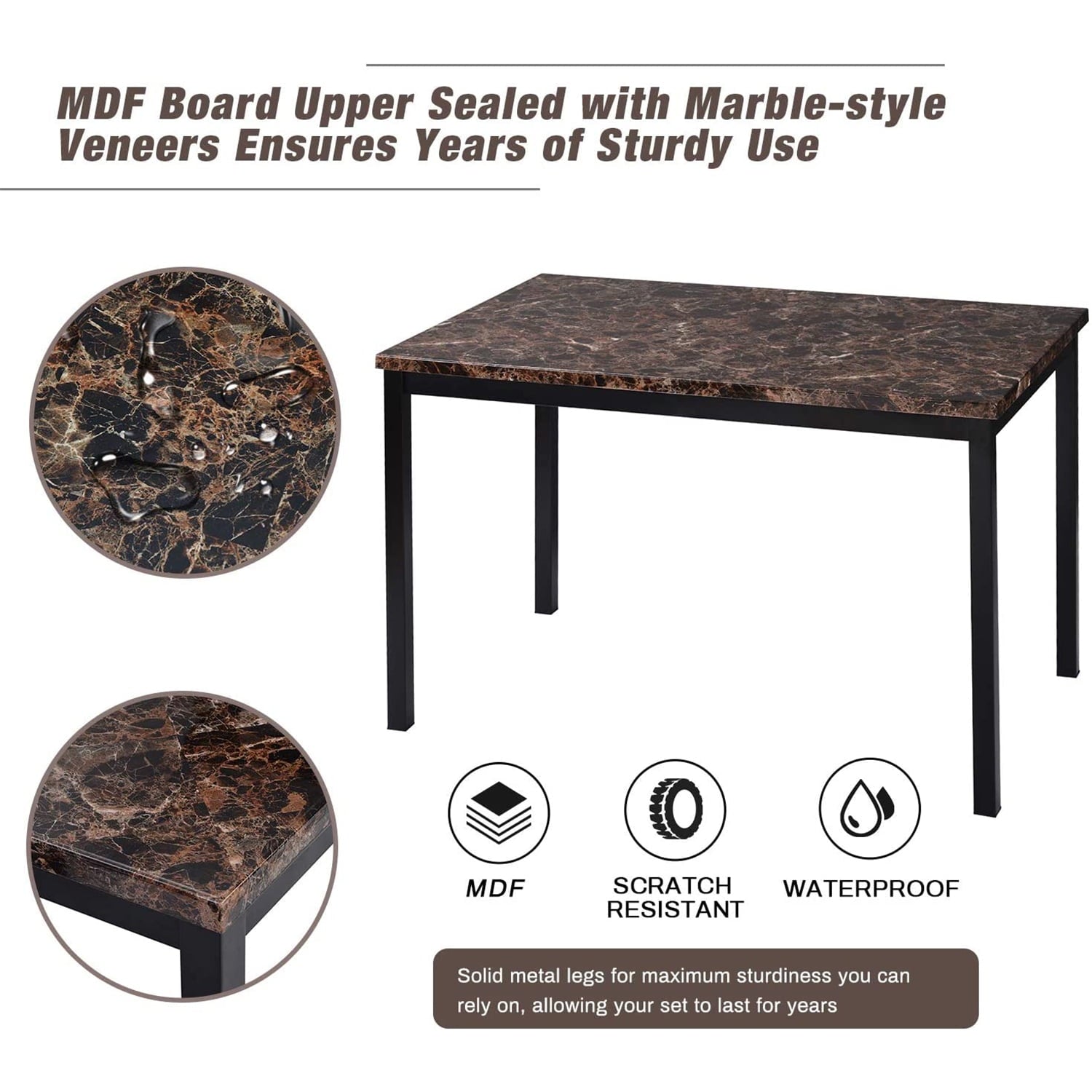 5 Piece Kitchen Table Set, Modern Dining Table Sets with Faux Marble Table PU Leather Chairs for 4, Rectangular Dining Room Table Set for Home, Kitchen, Living Room, Restaurant, Small Space, L880