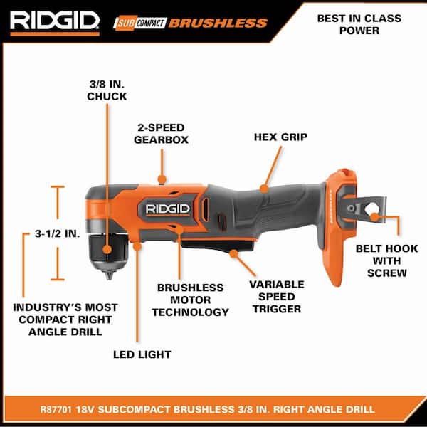 18V SubCompact Brushless Cordless 3/8 in. Right Angle Drill (Tool Only)