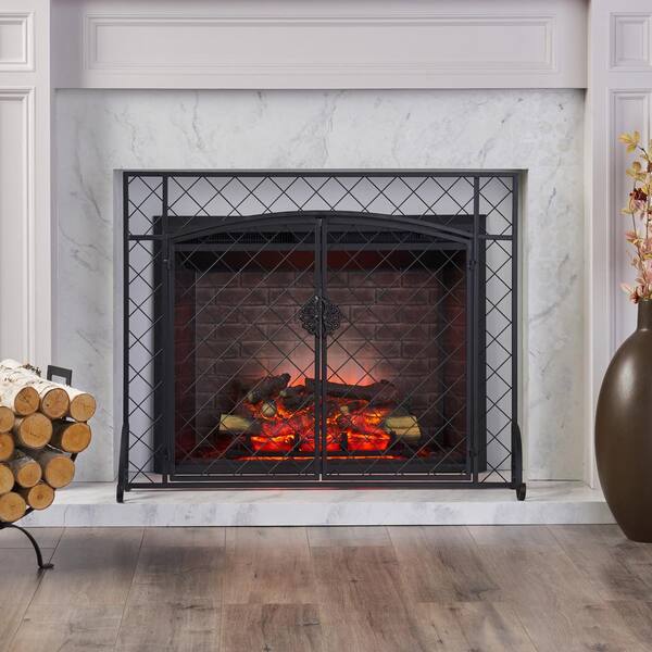 Springer Matte Black Metal 1-Panel Fireplace Screen