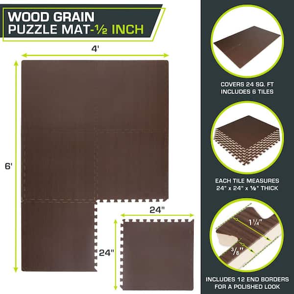Wood Grain Puzzle Mat Dark Walnut 24 in. x 24 in. x 0.5 in. EVA Foam Interlocking Floor Tiles (24 sq. ft.) (6-Pack)