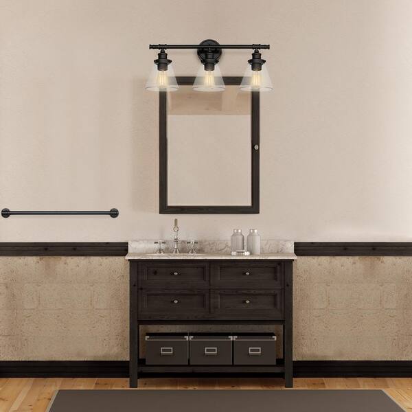 Parker 3-Light Oil Rubbed Bronze Vanity Light with Clear Glass Shades