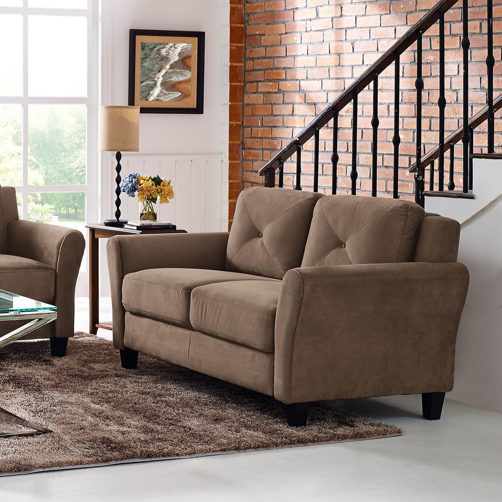 Lifestyle Solutions Taryn Loveseat with Rolled Arms, Brown Fabric