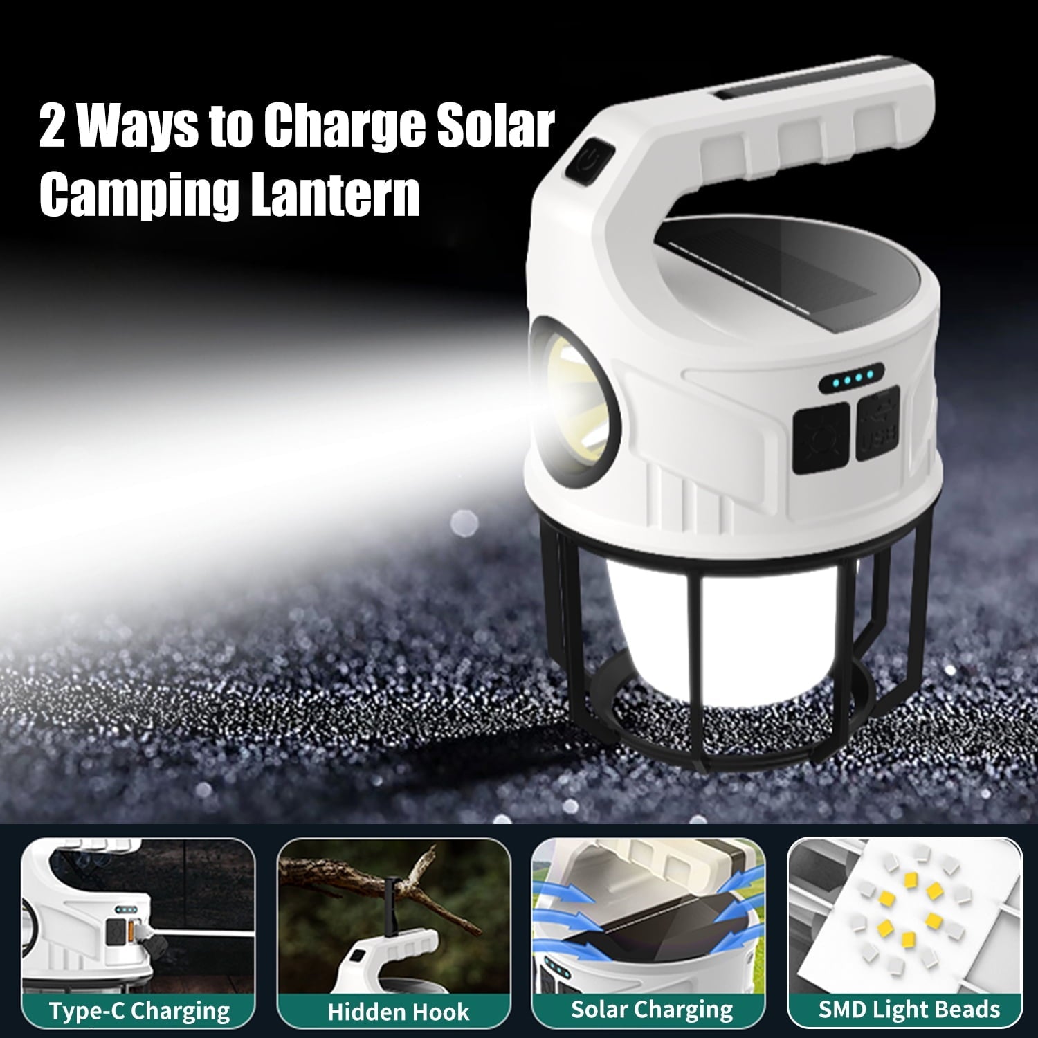 Kepagard Solar Camping Lantern Lamp Rechargeable Flashlight Emergency Light