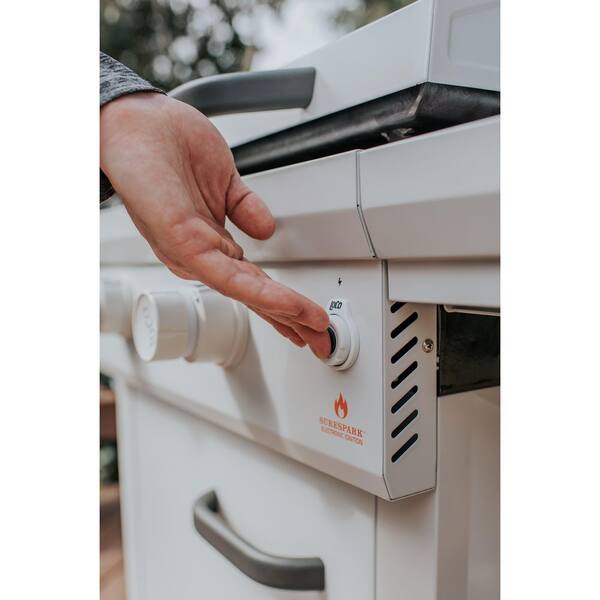 26 in. 2-Burner Propane Flat Top Grill / Griddle in Chalk Finish with Enclosed Cart and Hood