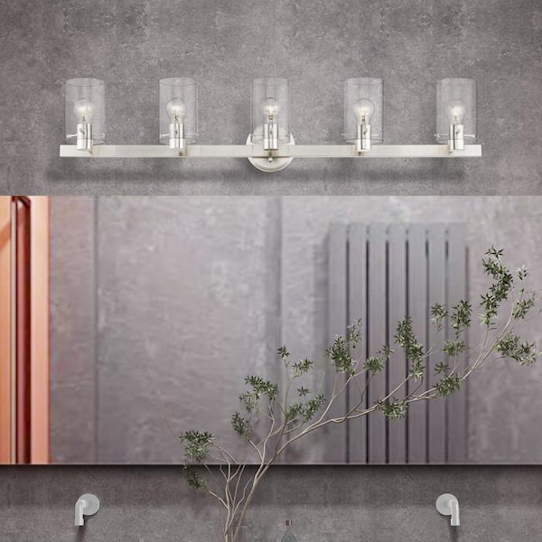 Munich 42 in. 5-Light Brushed Nickel Vanity Light with Clear Glass