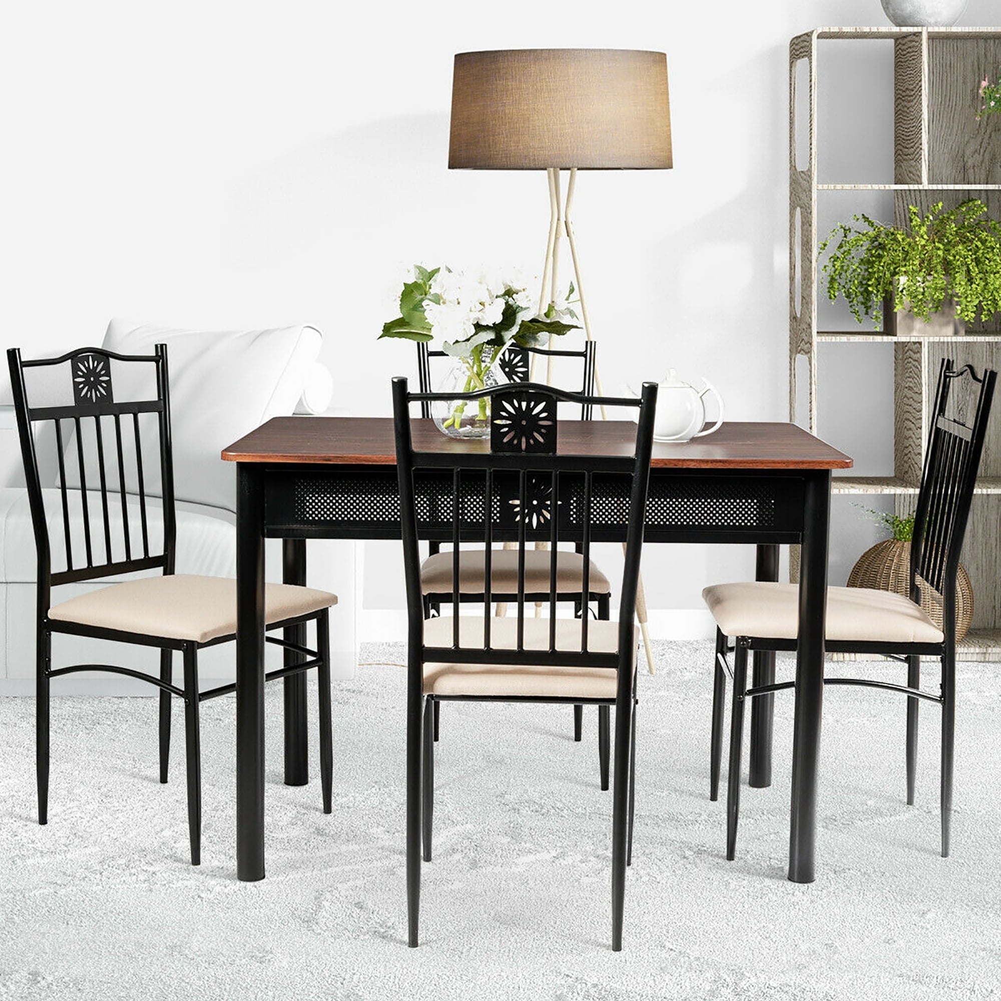 Costway 5 Piece Dining Set Wood Metal Table and 4 Chairs Kitchen Breakfast Furniture