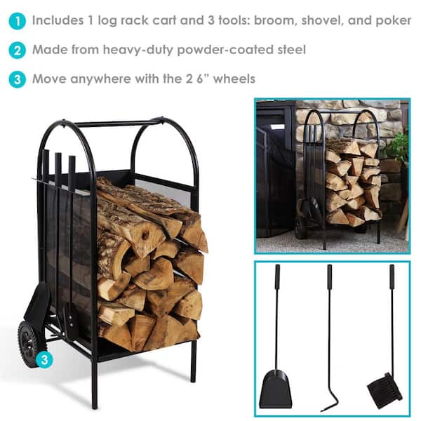Steel 4-Piece Fireplace Log Holder and Tool Set
