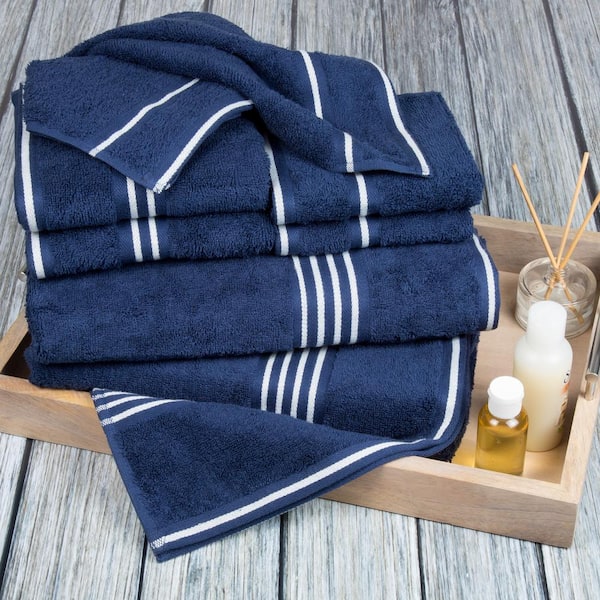 8-Piece Navy 100% Cotton Bath Towel Set