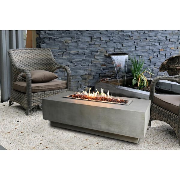 Granville 28 in. x 17 in. Rectangular Concrete Propane Fire Pit Table with Burner and Lava Rock