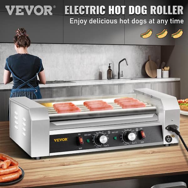 Hot Dog Roller 12 Hot Dog 5 Rollers 750-Watt Stainless Steel Cook Warmer with Dual Temp Control Indoor Grills, Silver