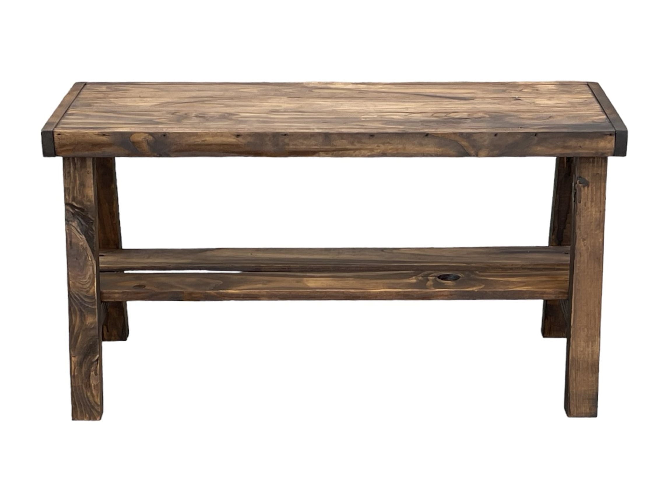 Solid Pine Wood Entryway Bench with Shelf, Dark Brown Finish