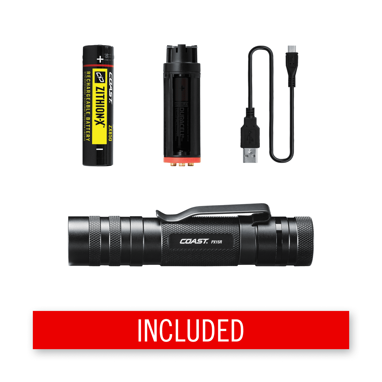 COAST PX15R 1000 Lumen Rechargeable Dual Power IP54 Rated LED Flashlight, 4.7 oz.