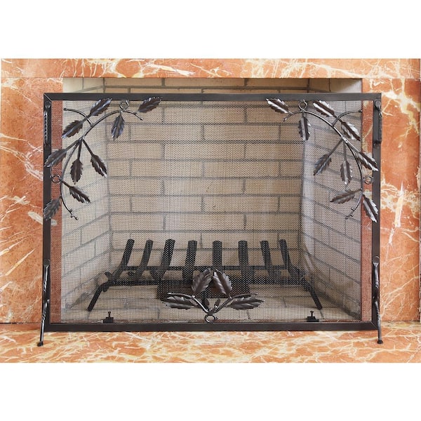 44 in. L Graphite Weston Flat Fireplace Screen with Leaves Design