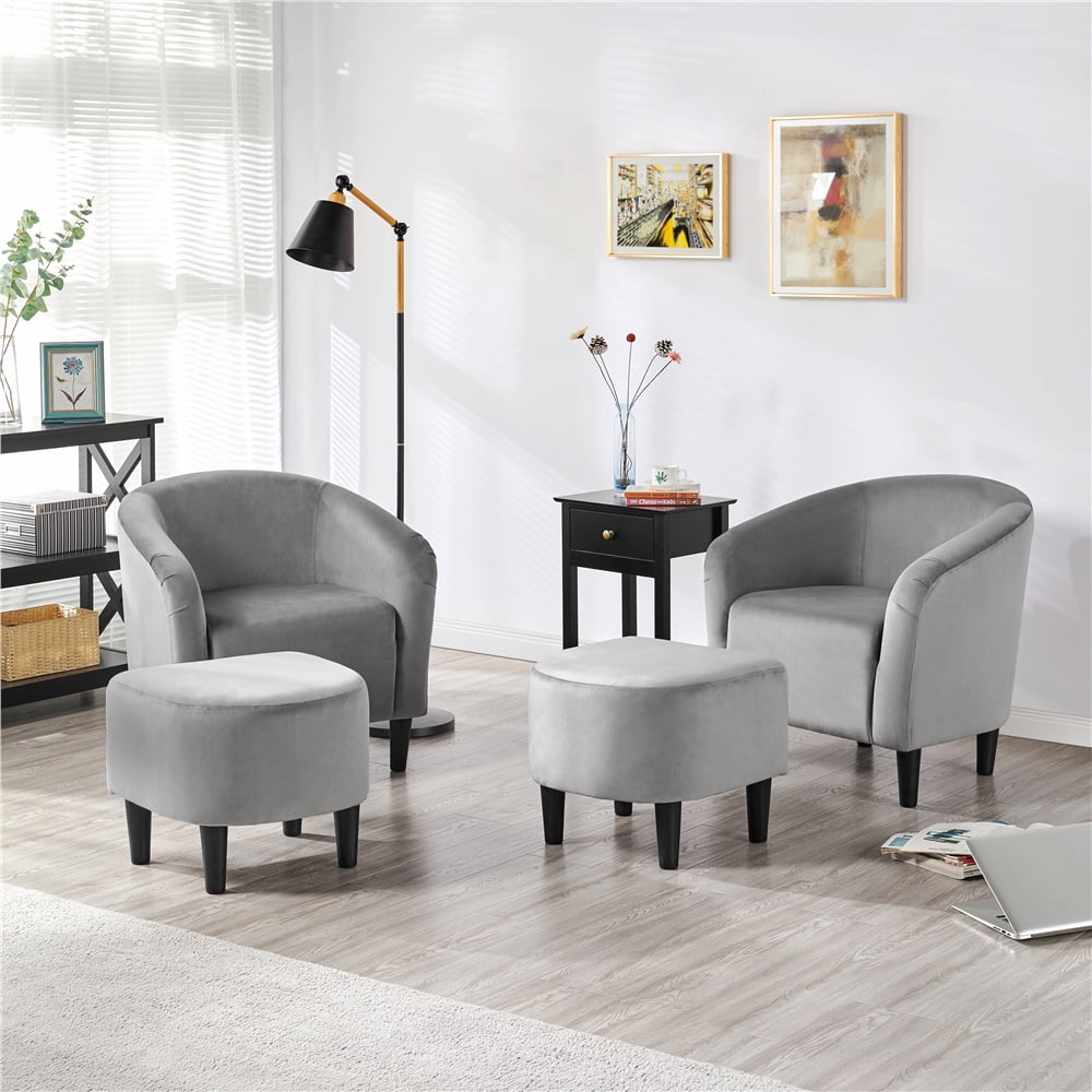 Topeakmart Velvet Accent Arm Chair and Ottoman Set, Gray