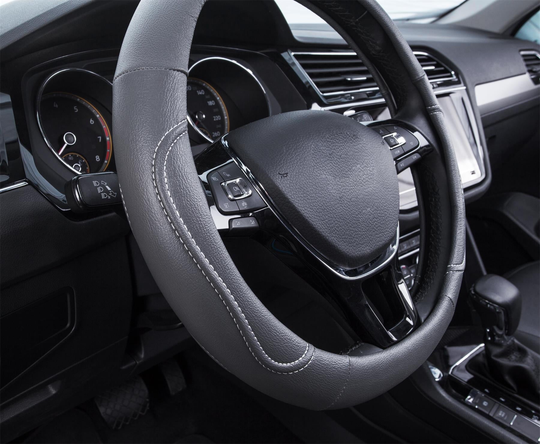 Auto Drive 1PC Steering Wheel Cover Country Leather Grey - Universal Fit, AD061716GR