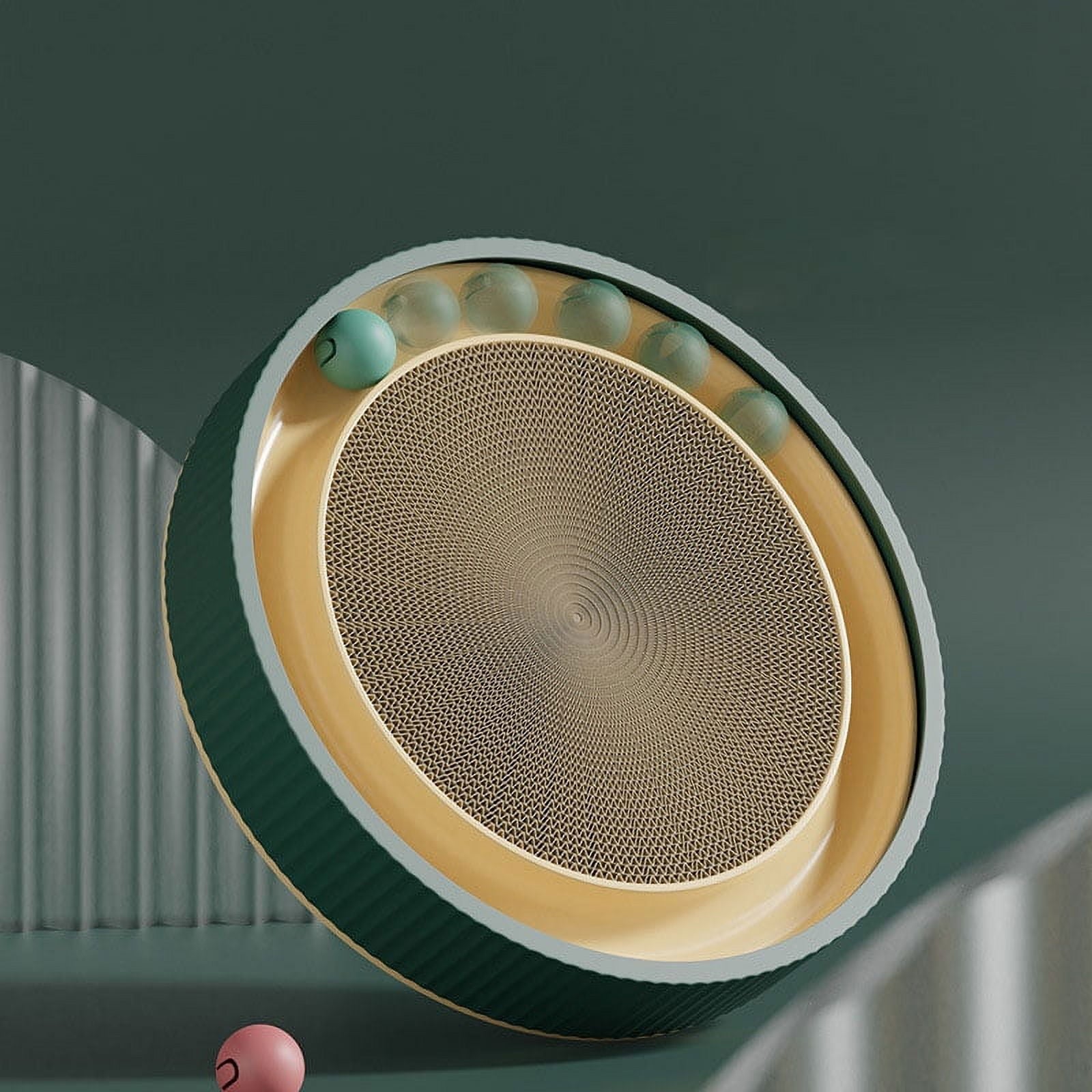 PETIMI Multi-Functional Round Cardboard Cat Scratcher, Durable Corrugated Paper Cat Scratch Pad, Cat Scratching Lounge Bed, Cat Training Toy and Furniture Protector.（Green）