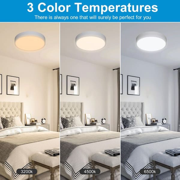 11.81 in. Round White Modern Integrated Selectable LED Flush Mount Lighting Fixture, Color Temperature Adjustable