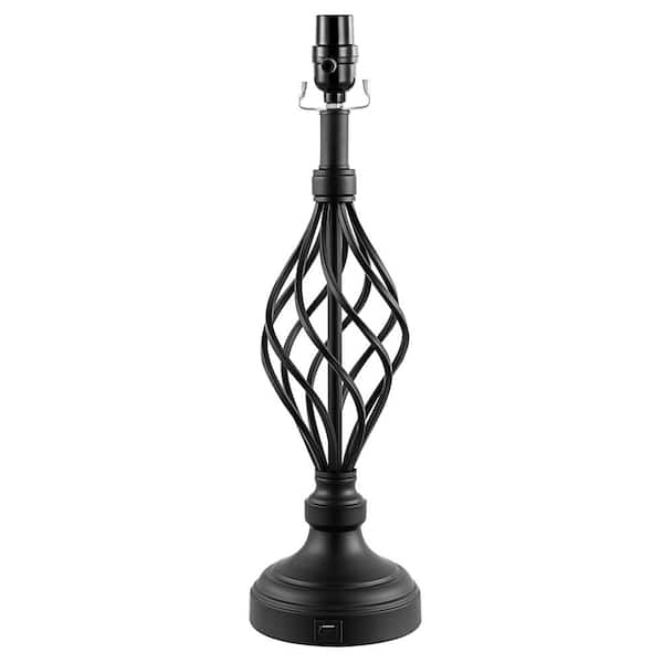 28 in. Bronze USB Table Lamp with White Linen Shade