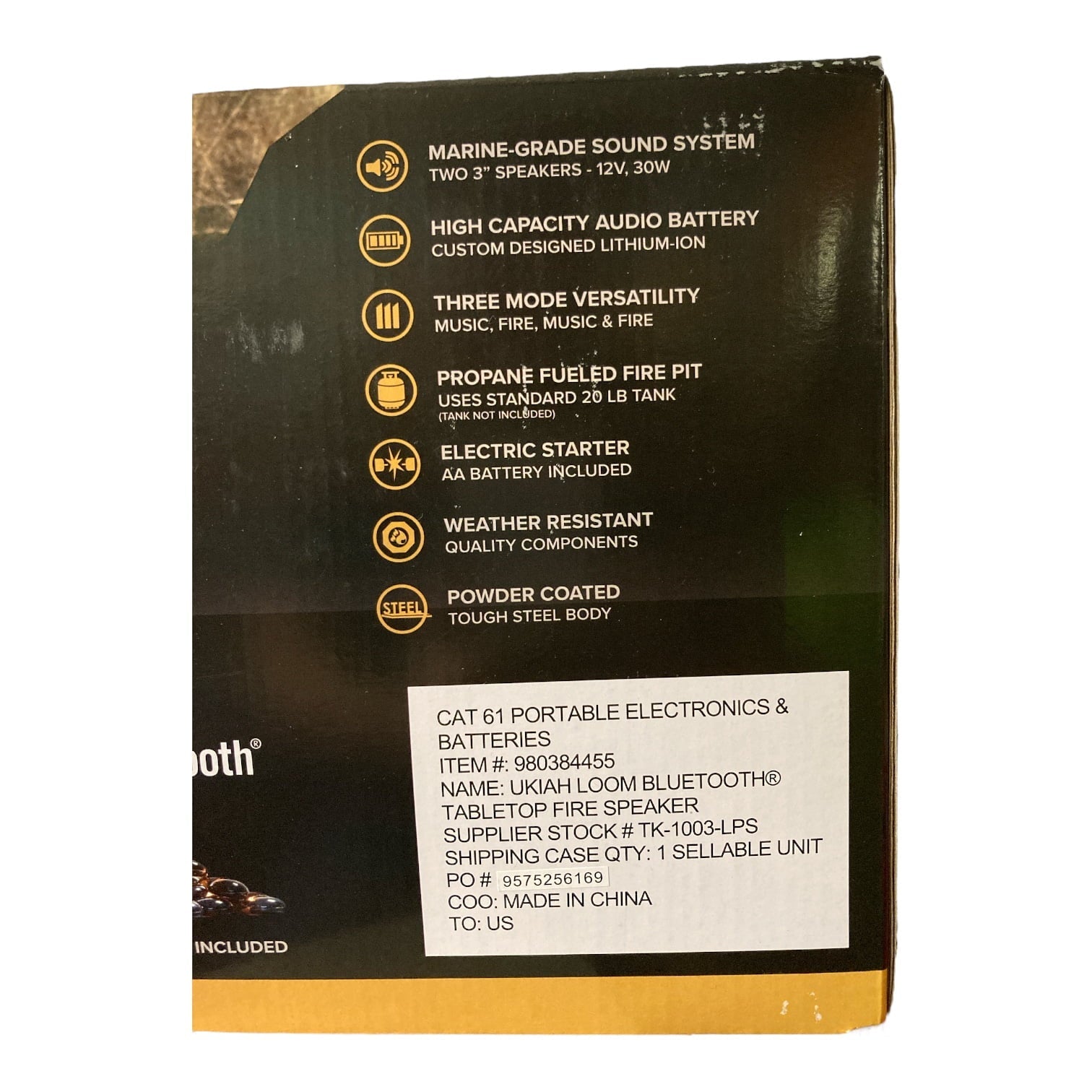 Ukiah Rechargeable Bluetooth Tabletop Propane Fire Pit Speaker 40,000 BTU Output