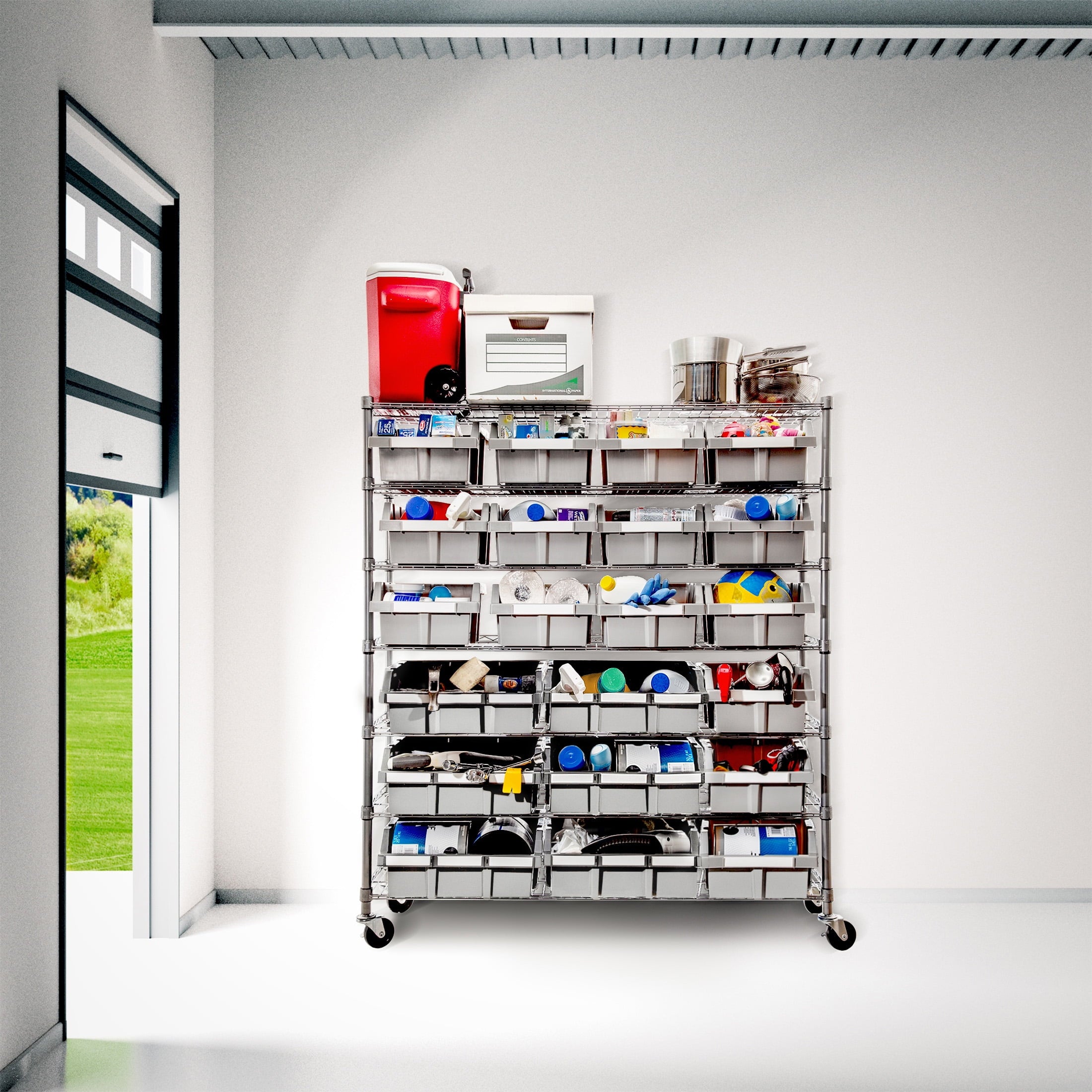 Seville Classics Extra-Wide 7-Tier NSF 21-Bin Rack, 48