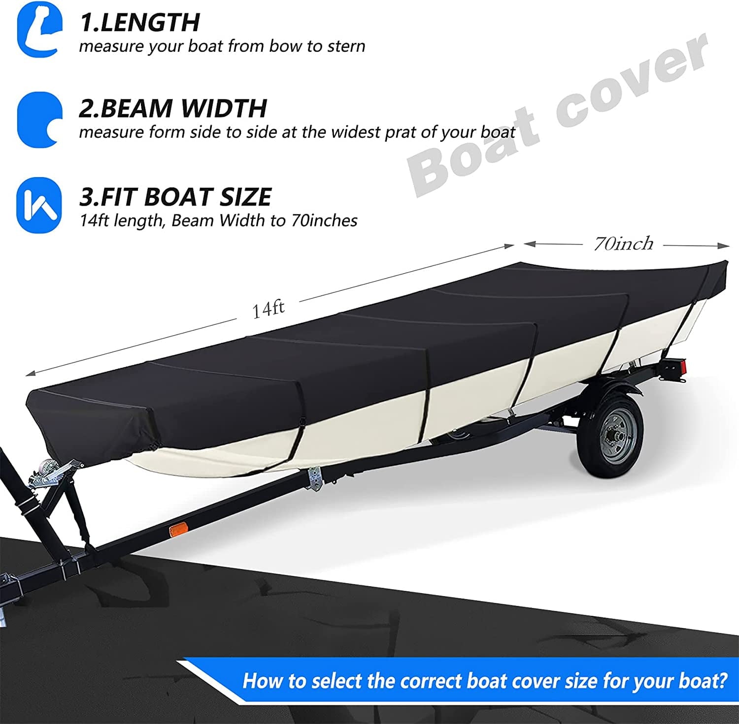 Labwork Waterproof Heavy Duty Trailerable Jon Boat Cover Replacement for Jon Boat 12ft-18ft Long and Beam Width up to 75inch