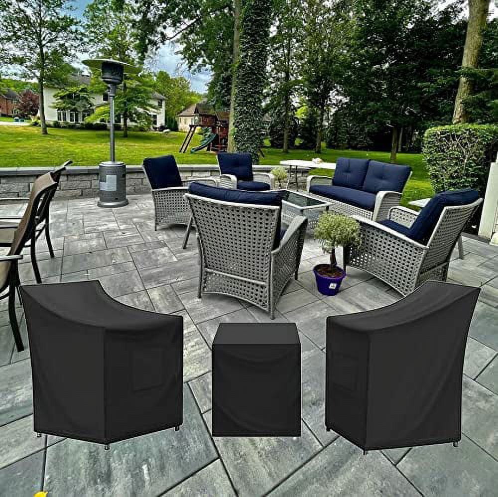 SIRUITON 3 Pieces Patio Set Cover Fit for Outdoor Wicker Patio Furniture Sets Modern Bistro Set Rattan Chair Conversation Sets with Durable and Water Resistant Fabric ,Black