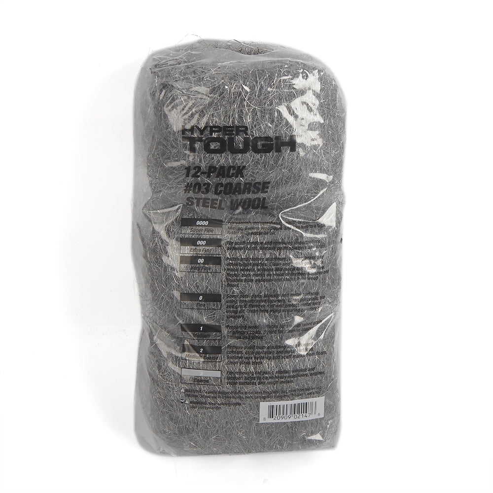Hyper Tough #3 Coarse Steel Wool Pads, 12 Pack