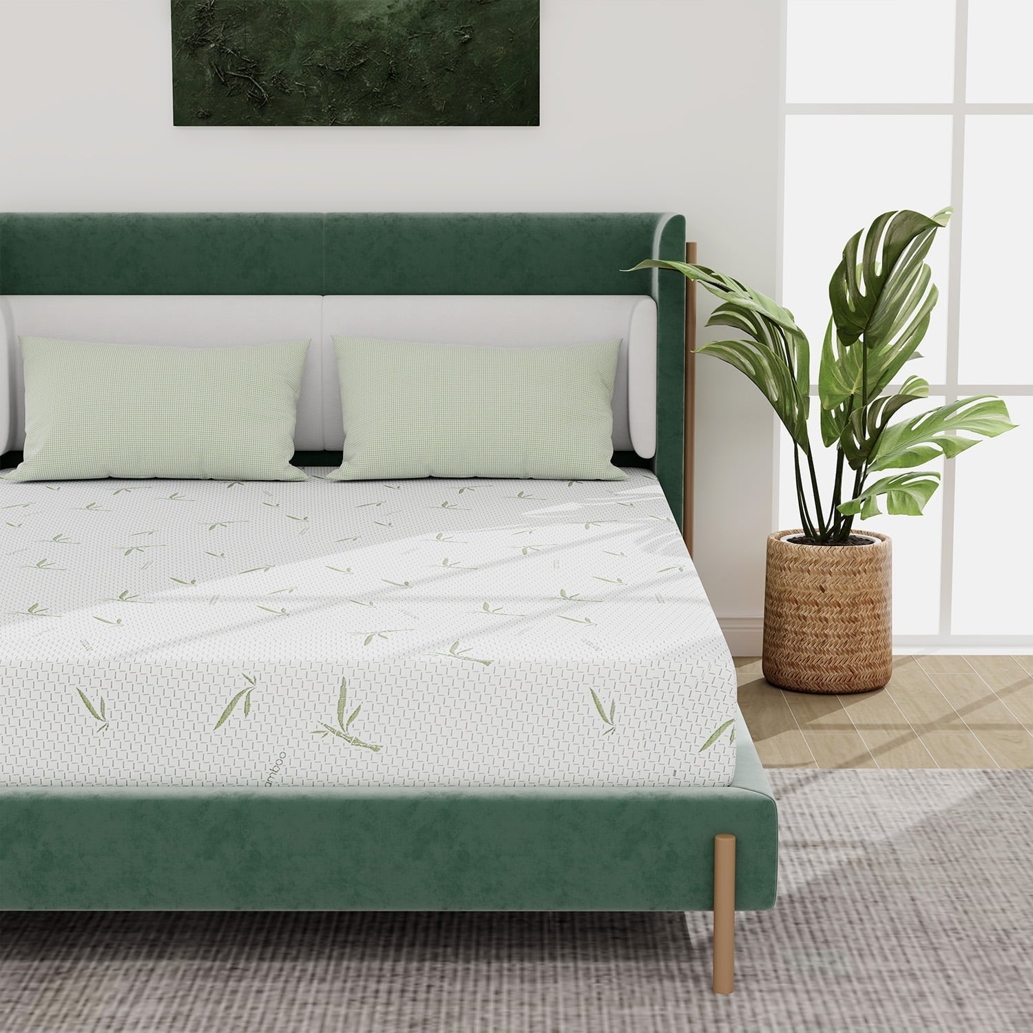 Twin Size Memory Foam Mattress with Bamboo Pattern Cover Breathable Bed Mattress in a Box, CertiPUR-US, Made in USA