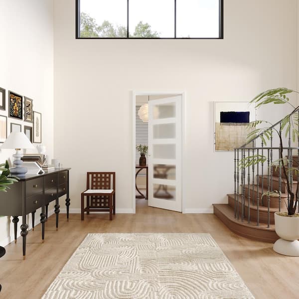 32 in. x 80 in. MDF Wood, Finished, White, 5-Panel, Frosted Glass, Pantry Door Panels, Single Door Slab Sliding Door