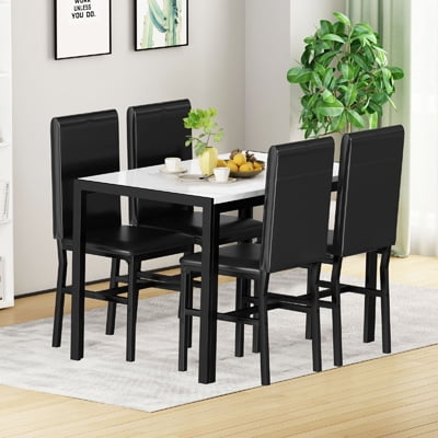 Dining Table Set for 4,  Wood Dine Table with 4 Velvet Chairs, Modern Kitchen Table Set for Home, Breakfast Nook, Cafeteria Dining Room, JA4366