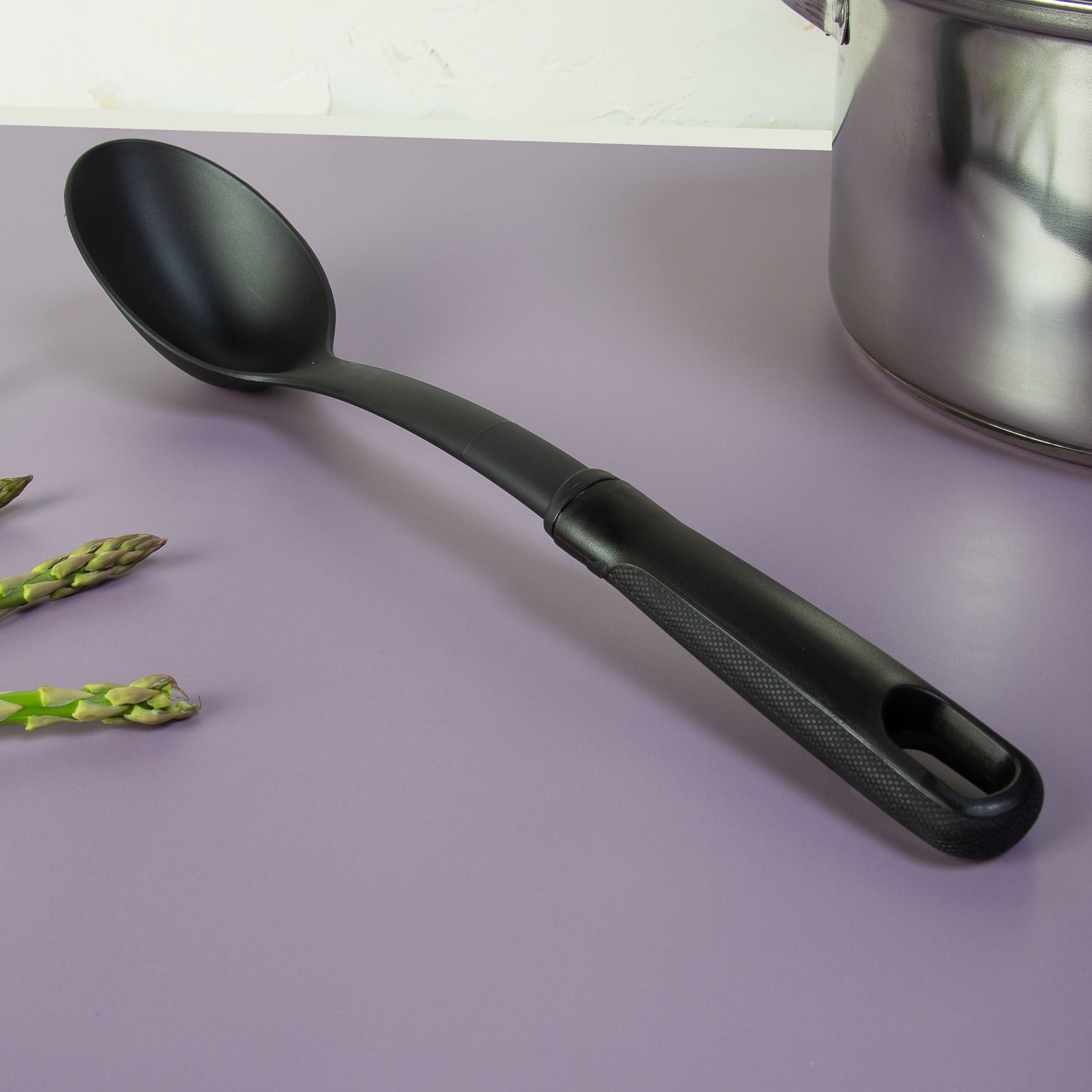 Mainstays Nylon Solid Basting Spoon, Soft-Touch Handle, Black, Dishwasher Safe