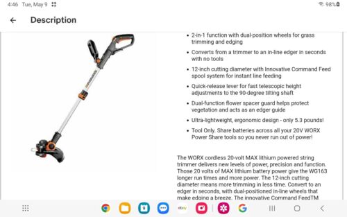 20V Electric Cordless String Trimmer Weed Eater Lawn Wacker Edger Grass Yard