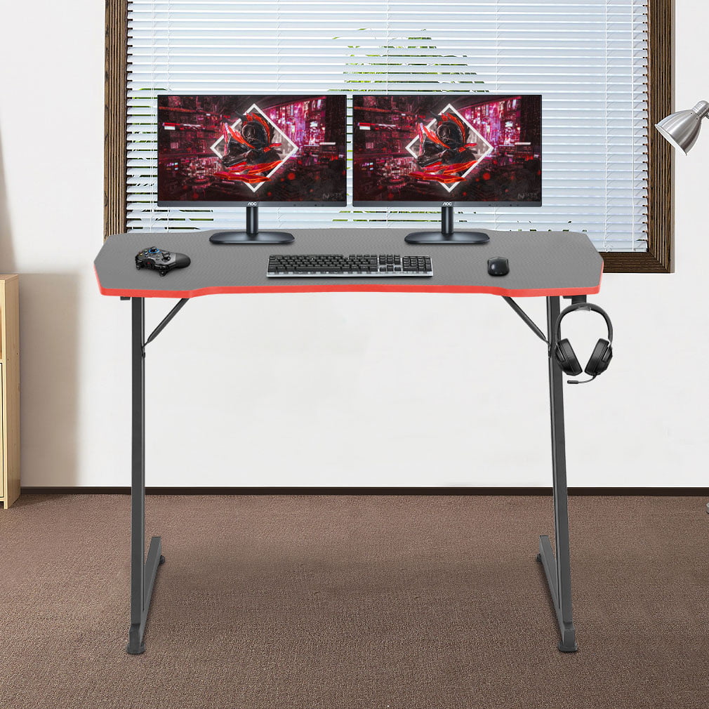 BestOffice 39.4in Z Shaped Computer Gamaing Desk with Headphone Hook for Game Players, Red