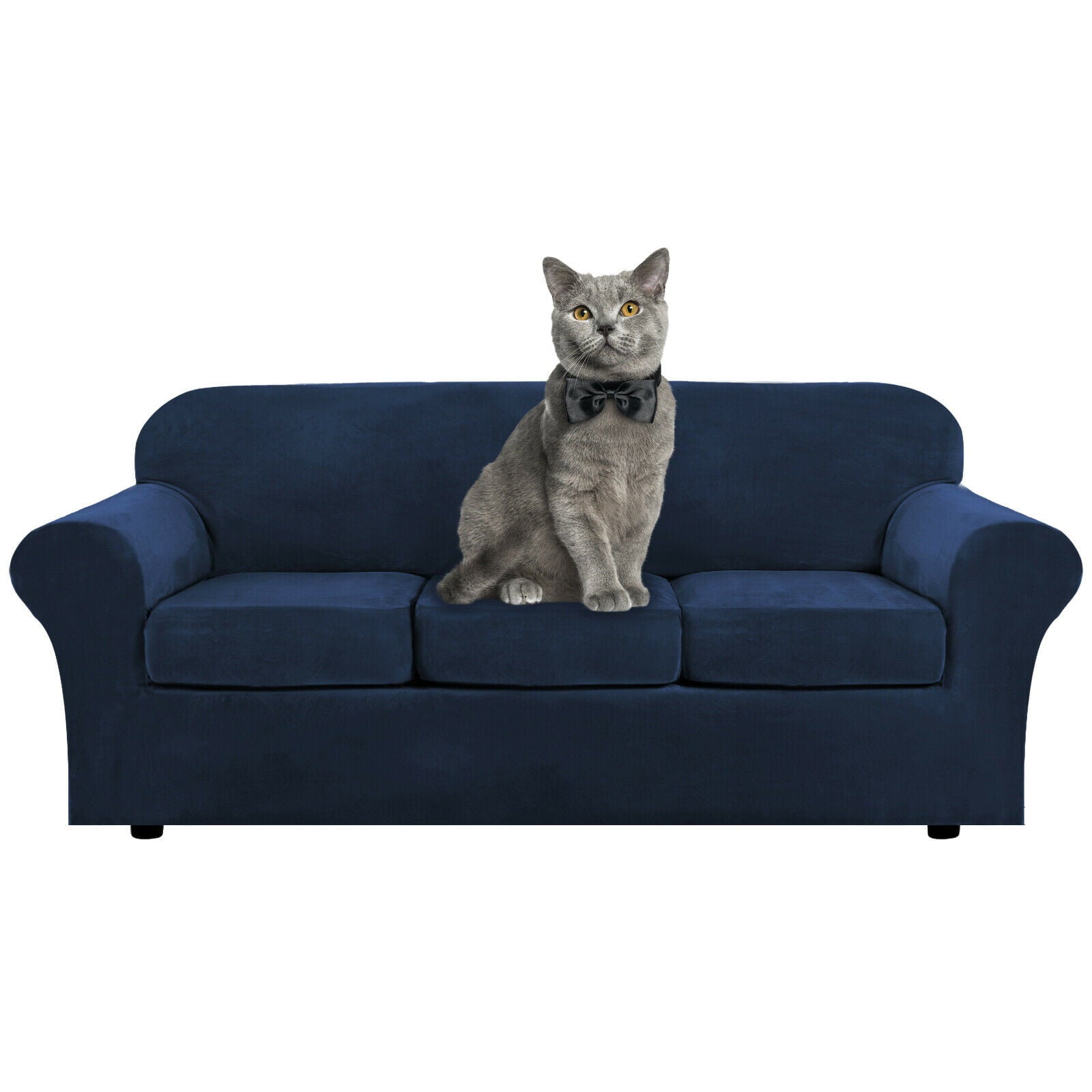 Topchances Velvet Plush 4 Piece Stretch Sofa Covers Couch Covers for 3 Cushion Couch 3 Seater Covers (Base Cover Plus 3 Individual Cushion Covers) Feature Thick Soft Stay in Place