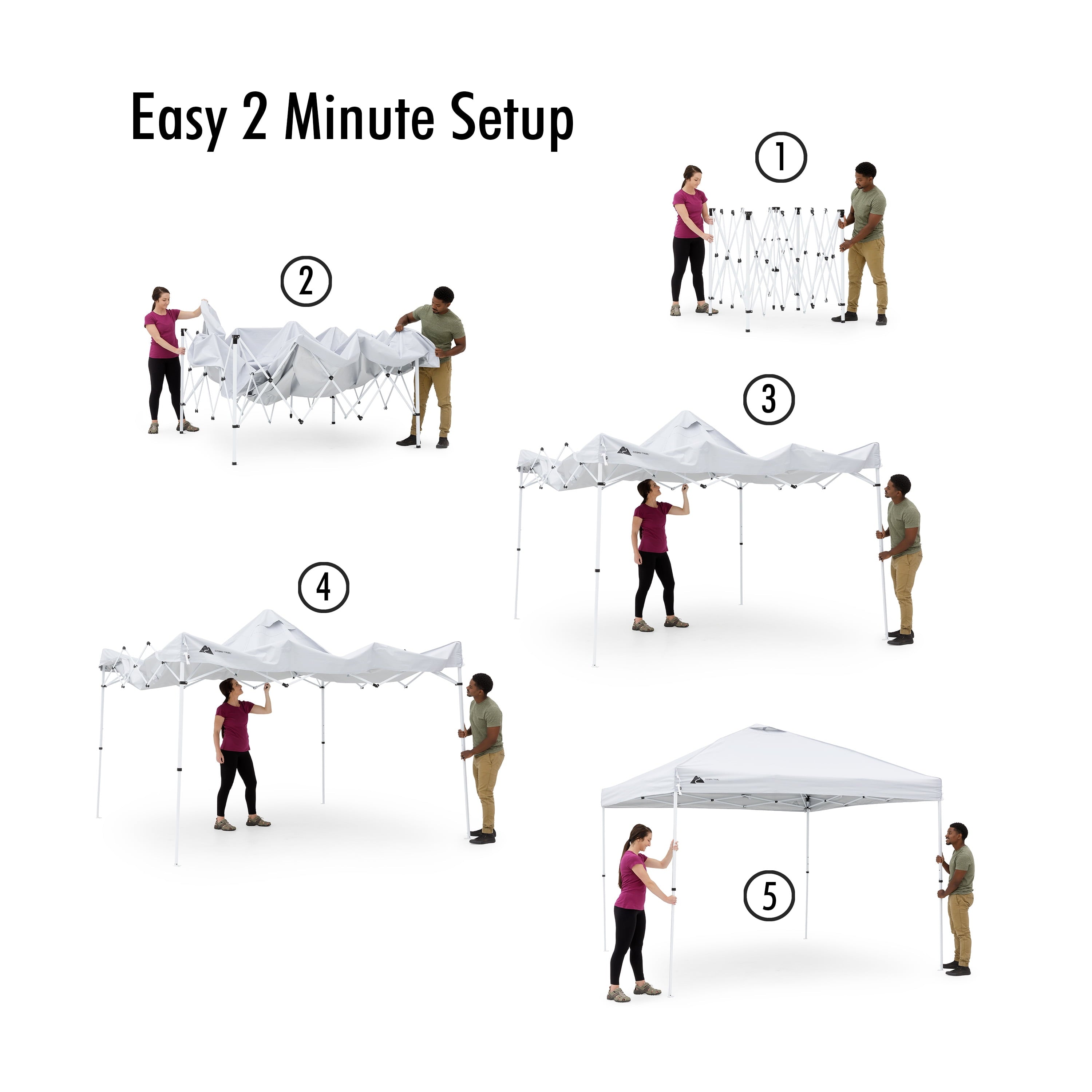 Ozark Trail Simple Push Straight Leg Instant Canopy, White, 10 ft x 10 ft